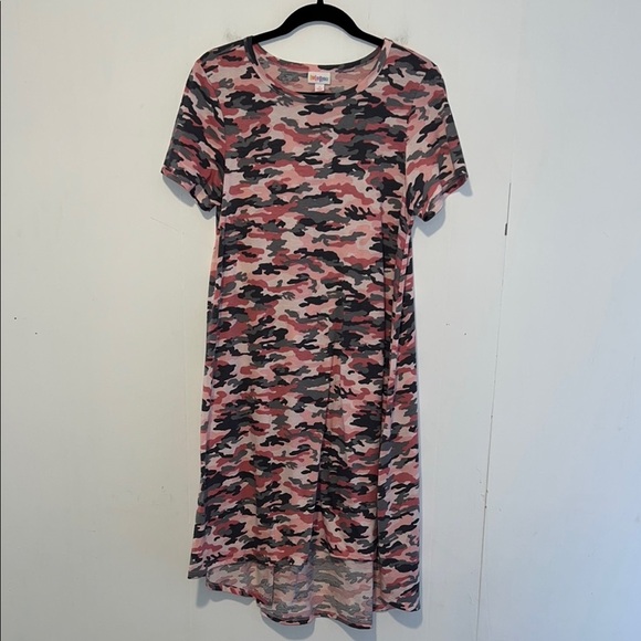 LulaRoe Pink Camo Midi Short Sleeve Round Neck Q52* - Picture 1 of 5